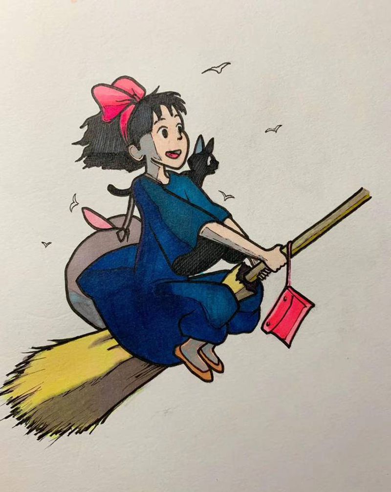 手稿纹身图片_New School水彩魔女宅急便纹身图案