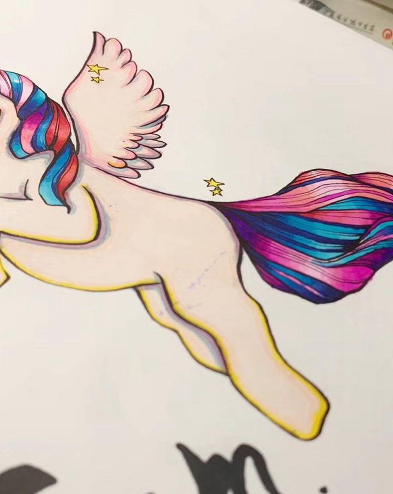 手稿纹身图片_水彩New School小马宝莉纹身图案