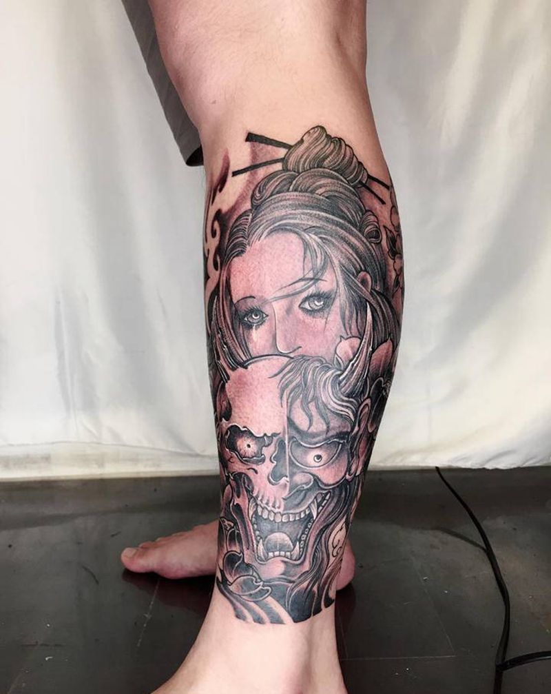 艺妓般若纹身图片_腿部纹身图案