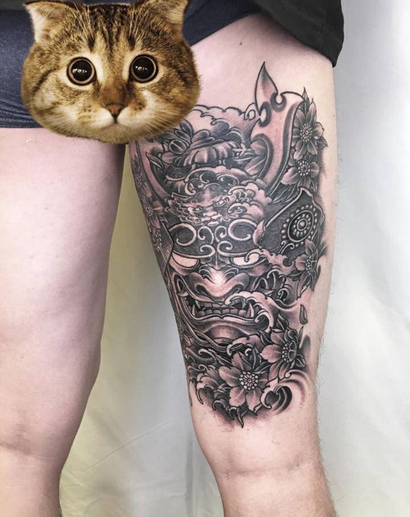 鬼武士纹身图片_腿部纹身图案