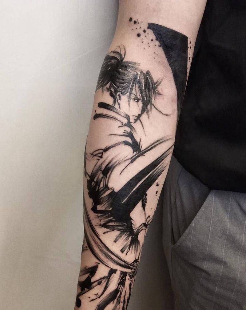 驻店师傅作品，人物纹身图片_手臂水墨纹身图案