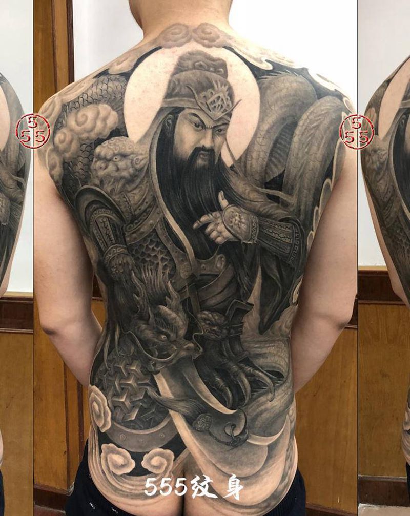 关羽（关云长，关公）纹身图片_背部臀部新传统老传统关公关羽关云长纹身图案