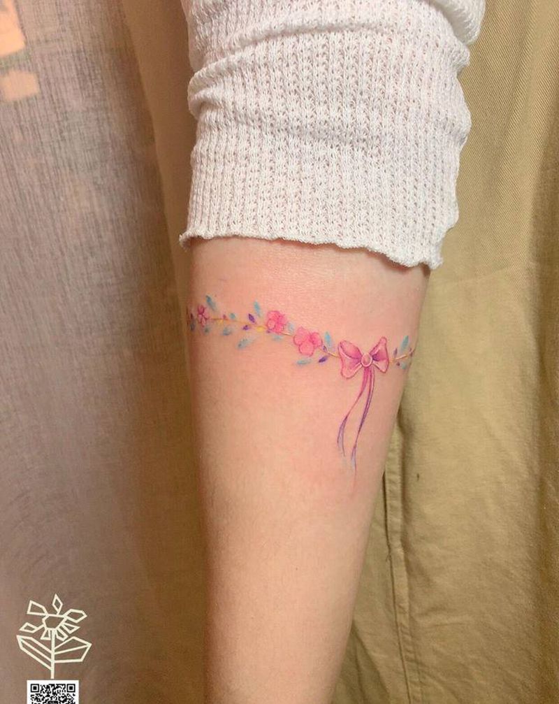 花环纹身图片_手臂水彩花环纹身图案