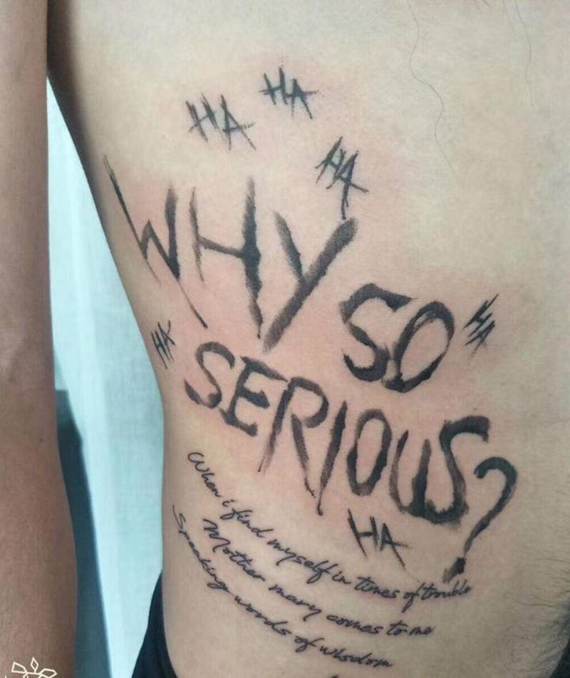 哈哈纹身图片_腹部腰部水墨字水墨字纹身图案