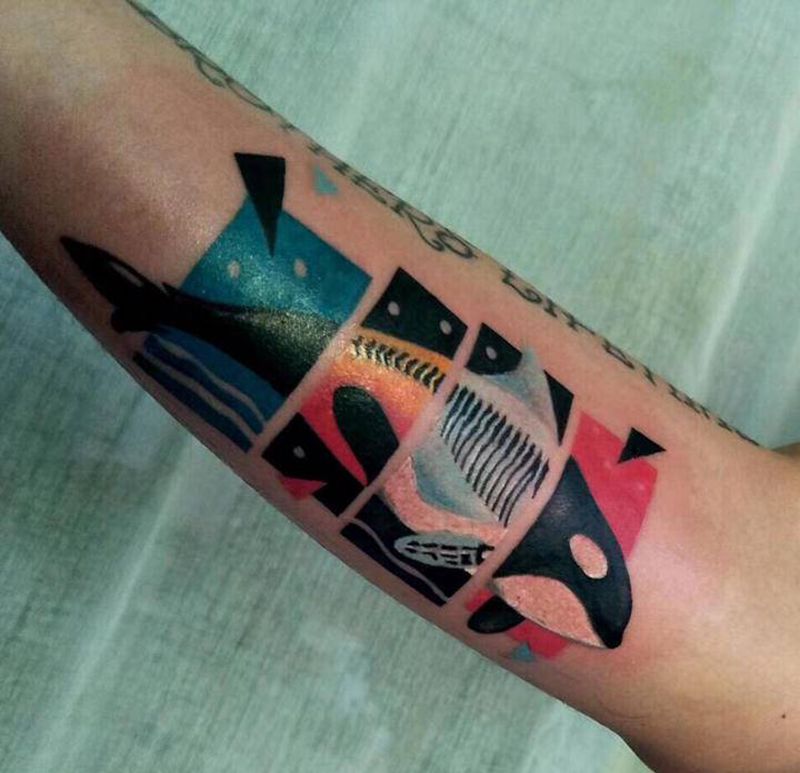 鲸纹身图片_手部水彩鲸鱼纹身图案