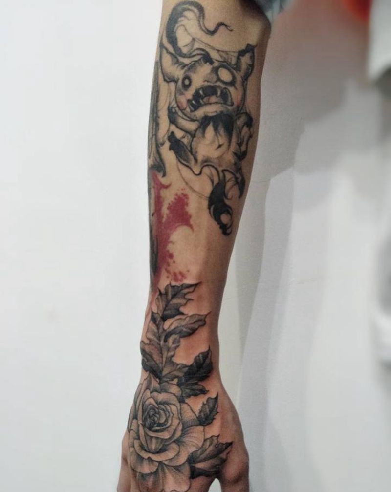 小花臂纹身图片_手臂New School纹身图案