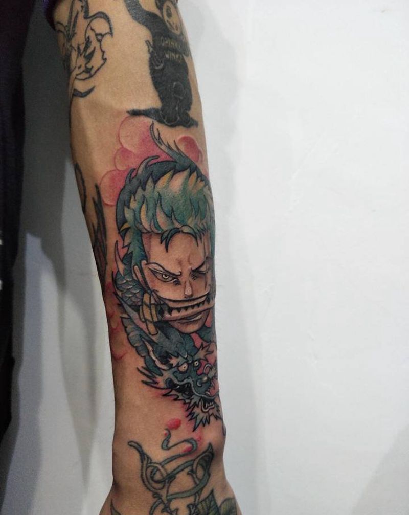 索隆纹身图片_手臂水彩索隆纹身图案