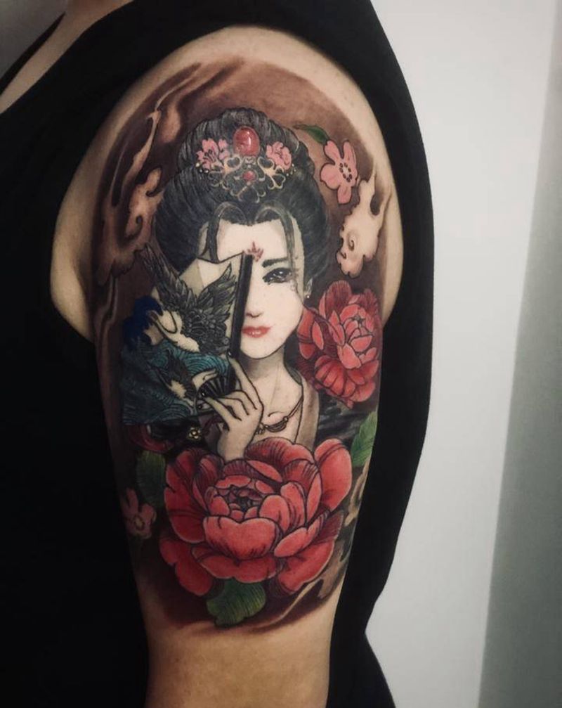 艺伎纹身图片_手臂纹身图案