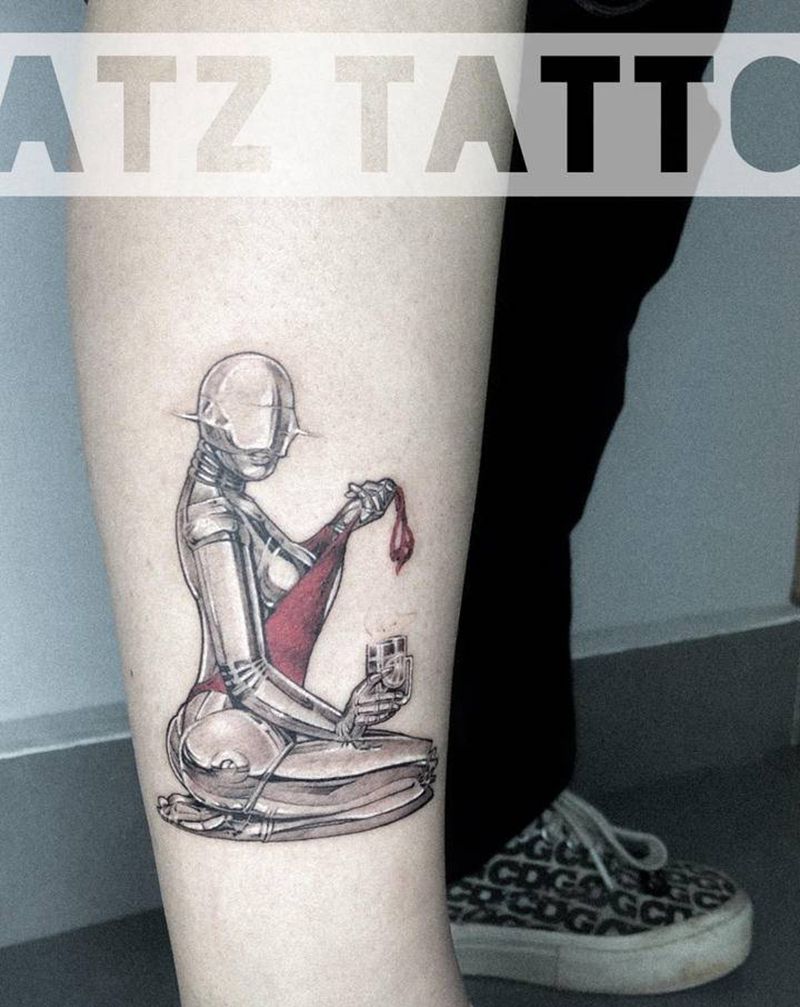 空基山纹身图片_腿部欧美写实纹身图案