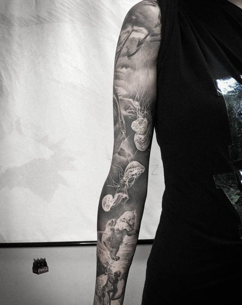 海洋主题纹身图片_手臂欧美写实纹身图案