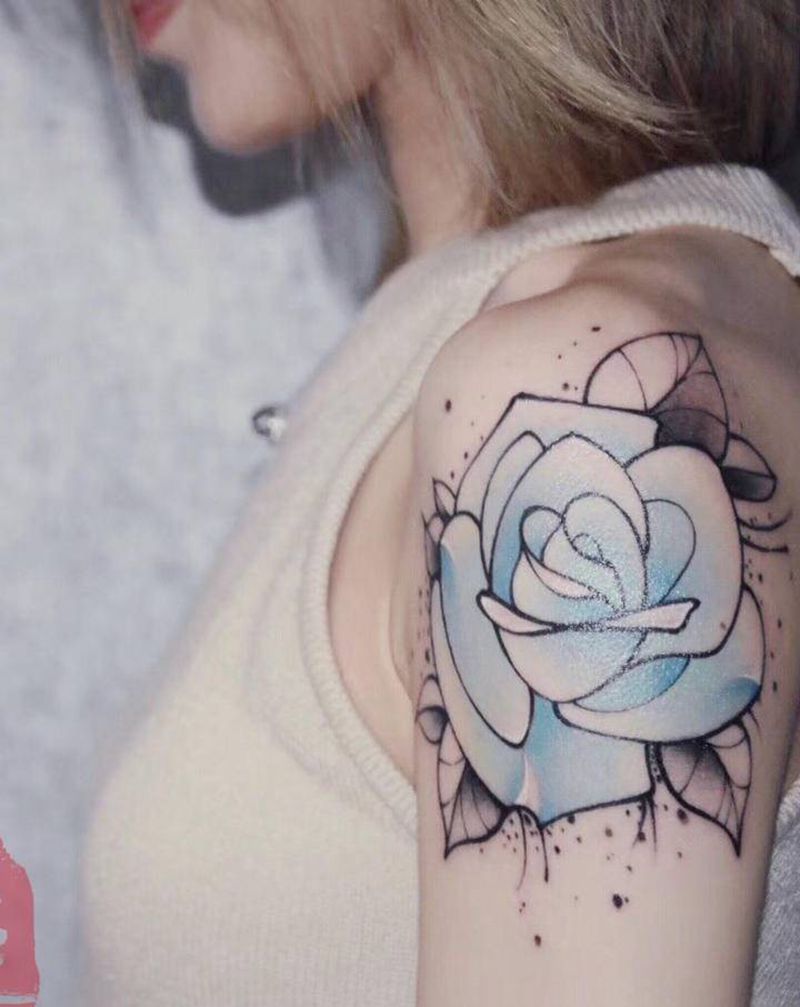 倘若你是玫瑰，我不介意荆棘纹身图片_手臂肩部New School水彩长沙广州深圳纹身图案