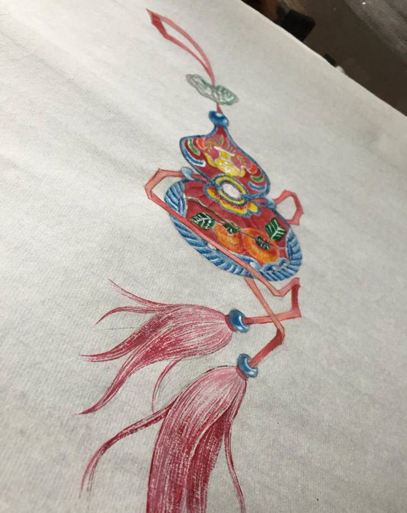 原创设计纹身图片_手臂腿部新传统水墨福袋纹身图案