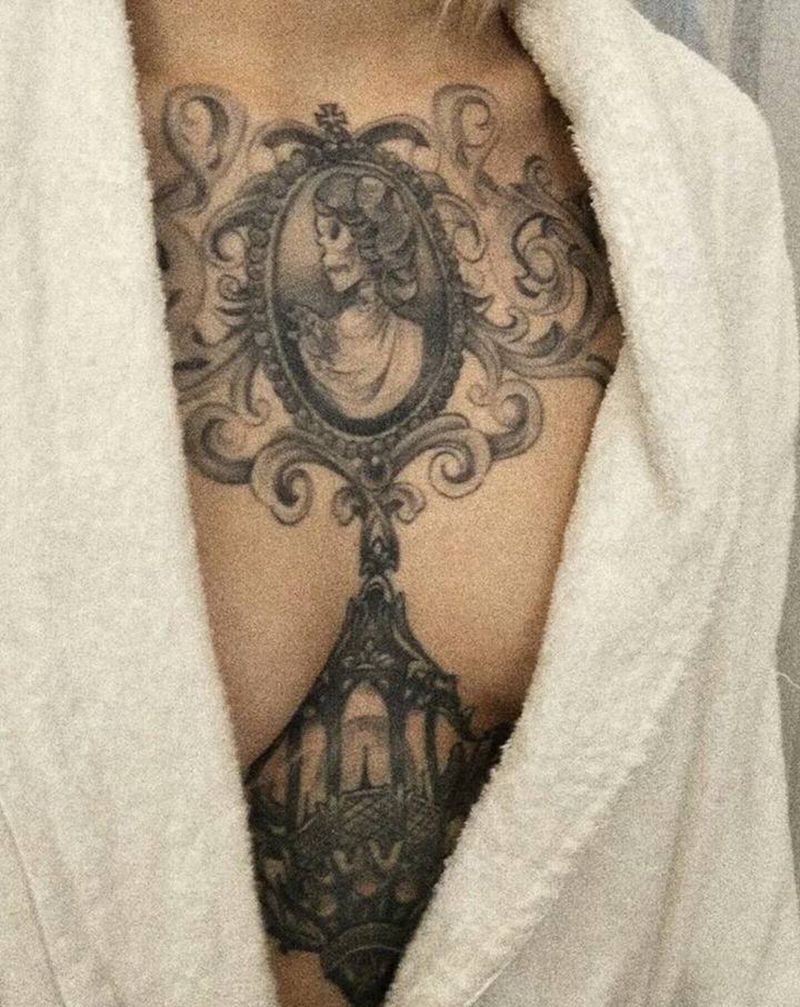 花胸原创纹身图片_胸部欧美写实图腾newschool灯原创设计纹身图案