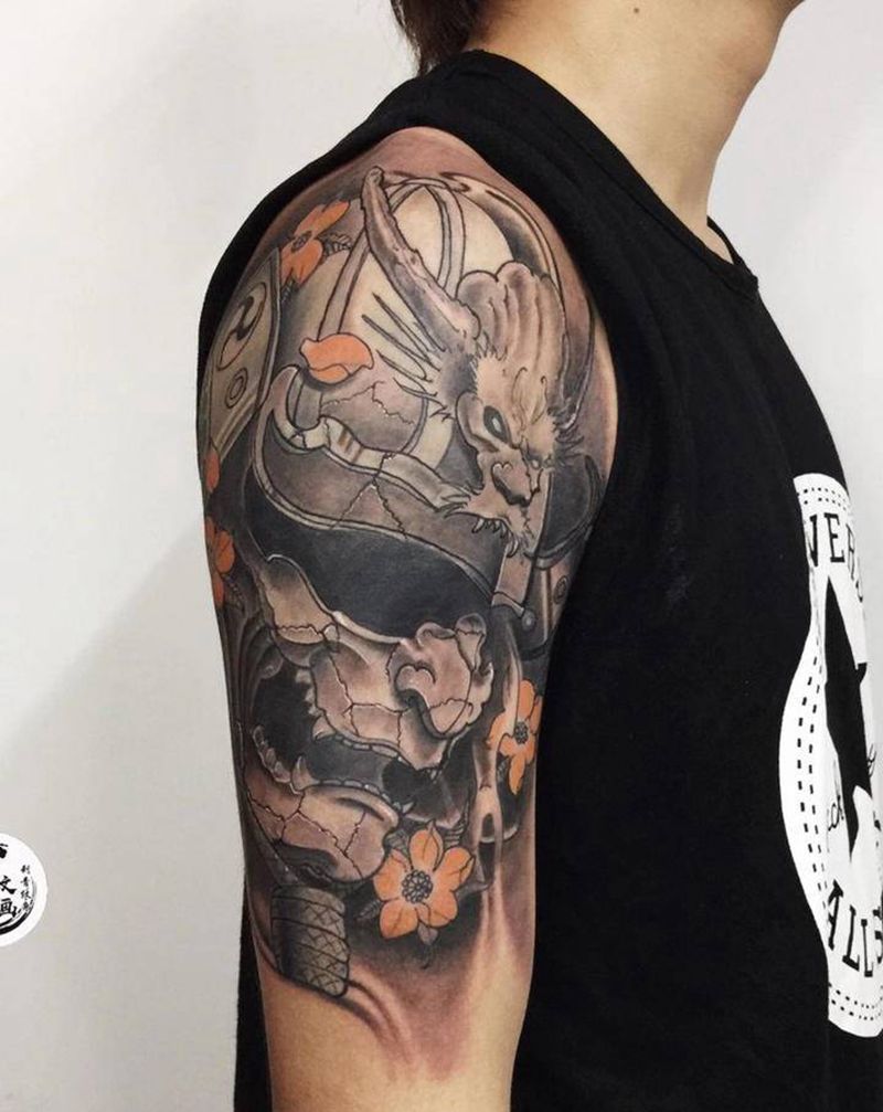 鬼武士纹身图片_手臂新传统纹身图案