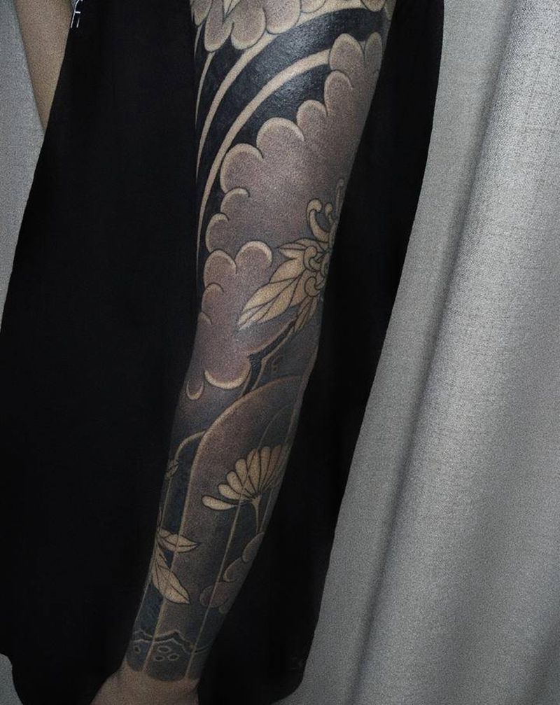 日式花臂纹身图片_手臂老传统花臂纹身图案