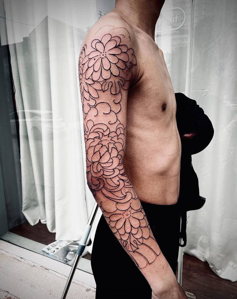 老传统花臂未完纹身图片_手臂老传统纹身图案