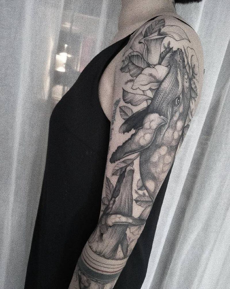 鲸鱼纹身图片_手臂点刺鲸鱼纹身图案