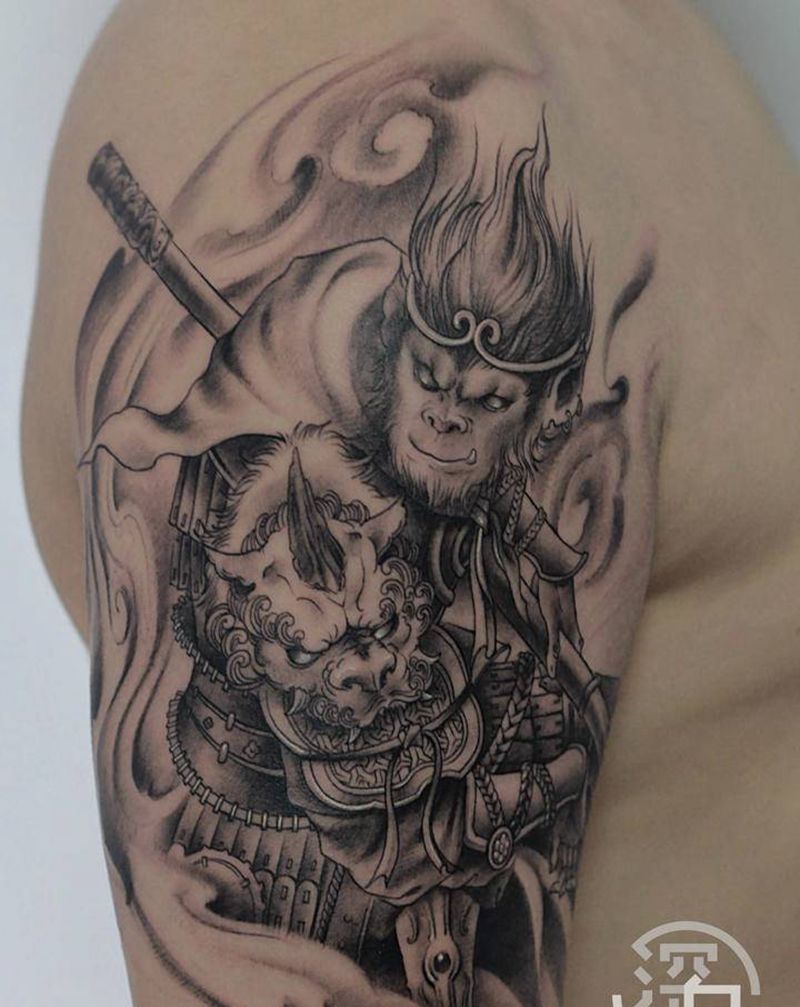 斗战胜佛纹身图片_手臂手部新传统孙悟空猴子斗战胜佛纹身图案