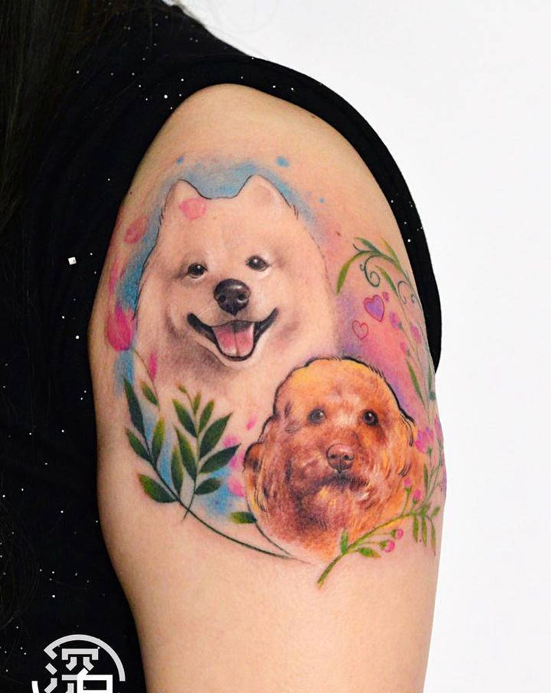 萌宠纹身纹身图片_手臂手部欧美写实狗纹身图案
