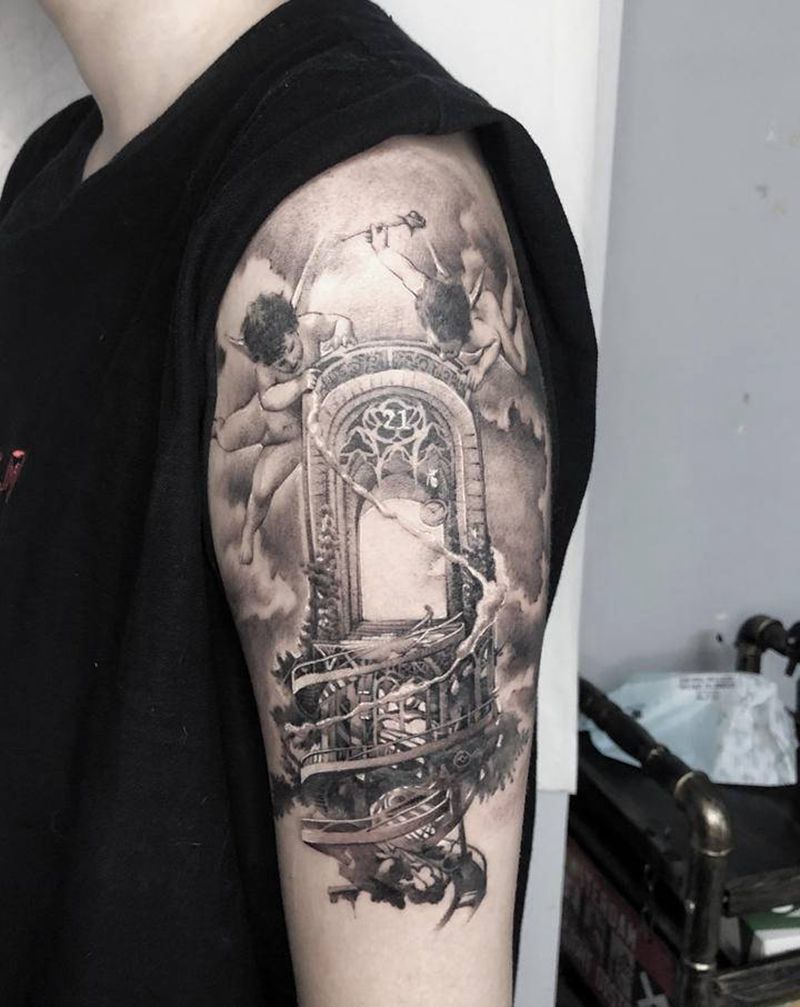 天使之门纹身图片_欧美写实纹身图案