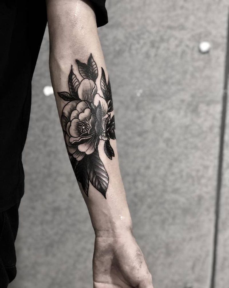牡丹纹身图片_手臂腿部老传统New School牡丹纹身图案