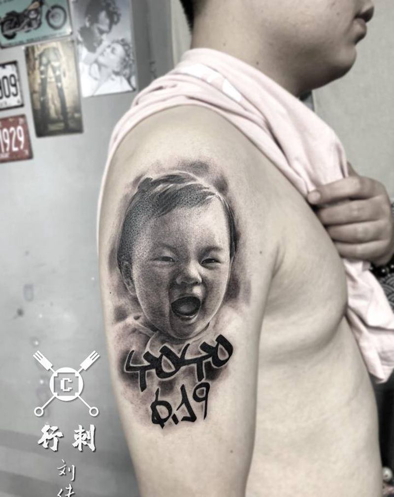 女儿纹身图片_手臂欧美写实纹身图案