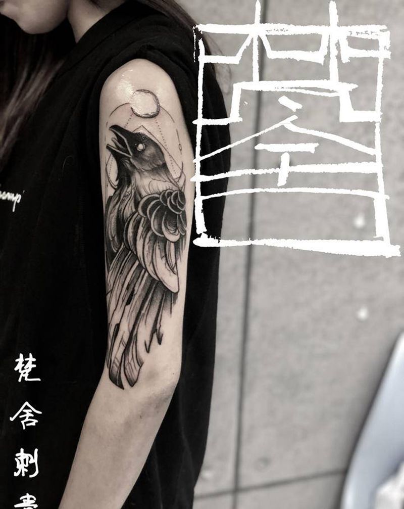 乌鸦纹身图片_手臂Old SchoolNew School纹身图案