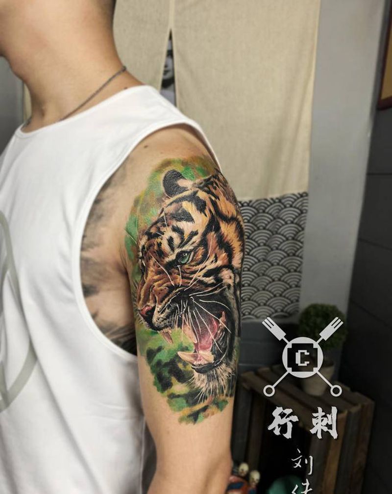 虎 终于完成✅纹身图片_手臂欧美写实纹身图案