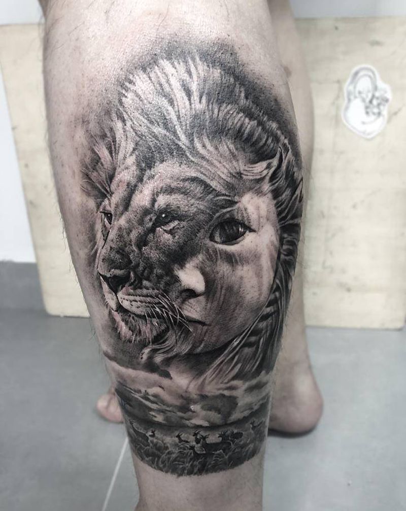 狮子宝宝纹身图片_欧美写实纹身图案