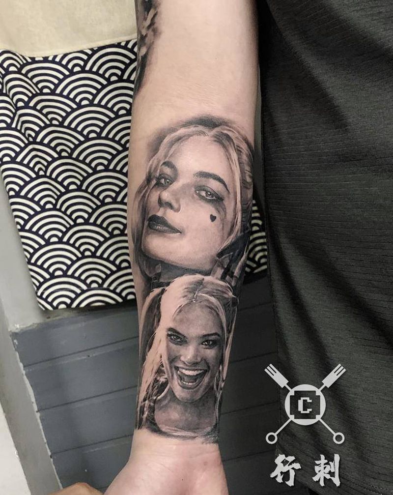小丑女纹身图片_手臂欧美写实纹身图案