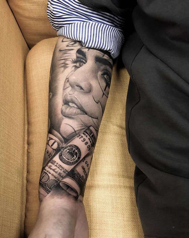 money girl纹身图片_欧美写实纹身图案