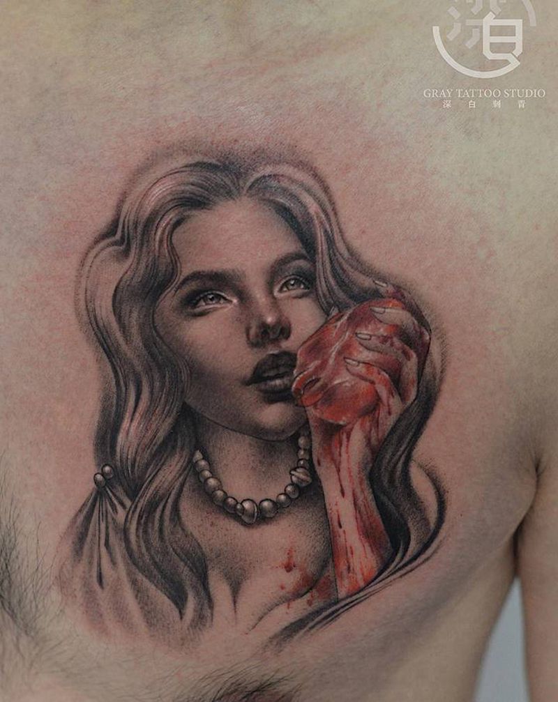 写实肖像纹身图片_胸部欧美写实美女纹身图案