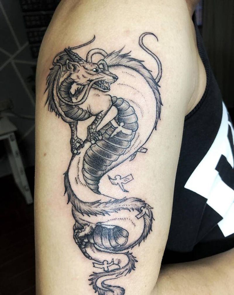 龙纹身图片_手臂几何纹身图案