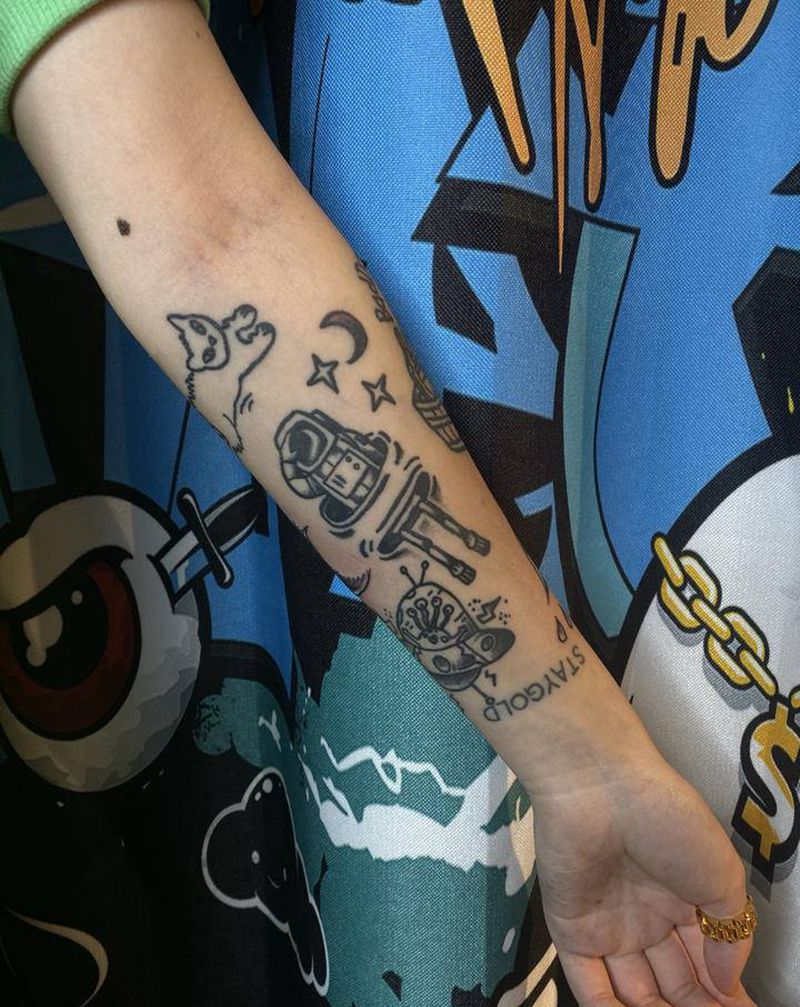 老作品接图纹身图片_手臂Old School纹身图案