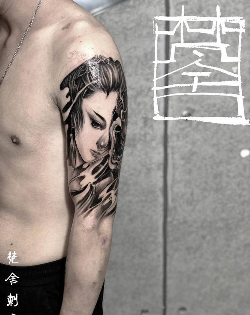 艺妓纹身图片_手臂手部新传统纹身图案