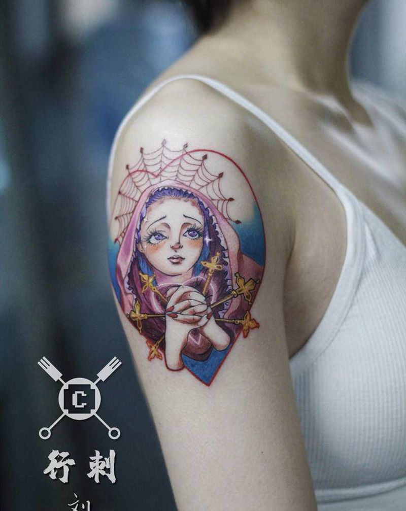 卡通修女纹身图片_手部New School纹身图案