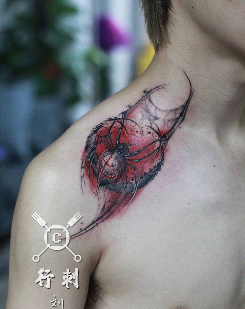 暗黑蜘蛛纹身图片_颈部纹身图案