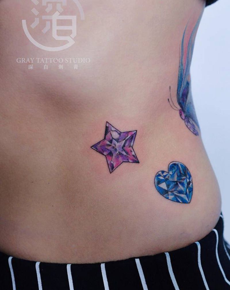 宝石纹身图片_腹部欧美写实宝石纹身图案