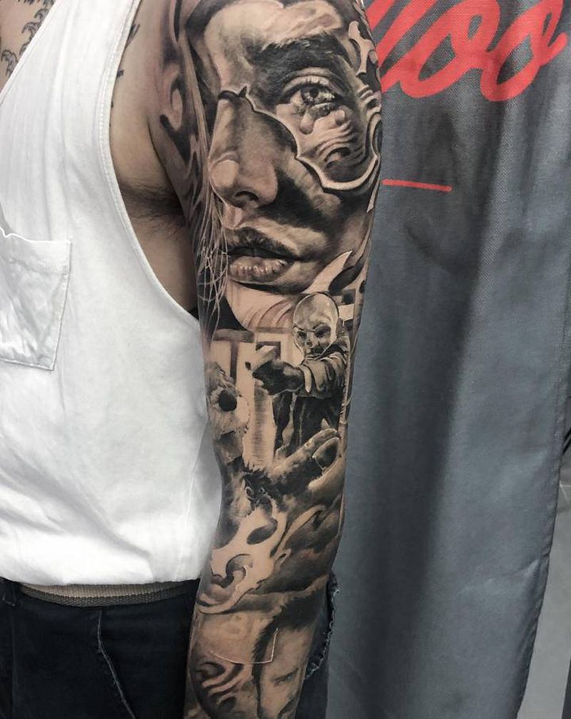 花臂纹身图片_欧美写实纹身图案