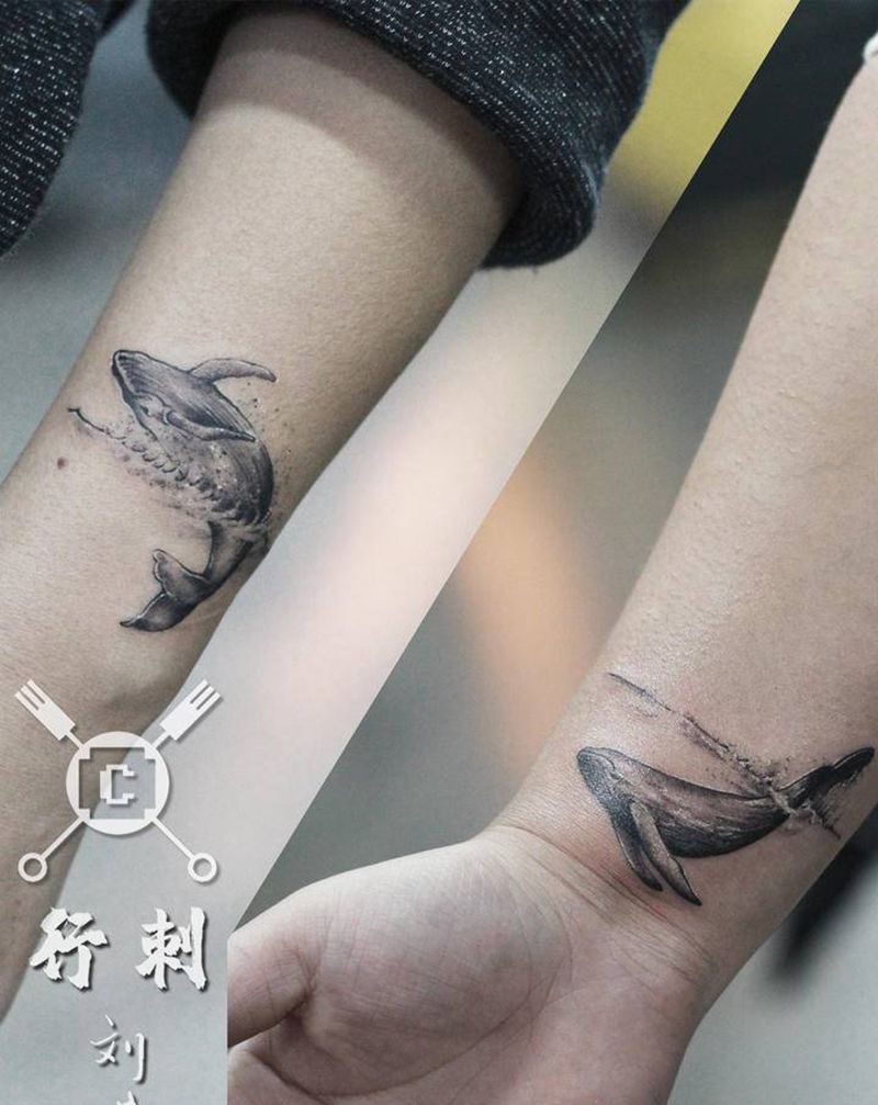 鲸纹身图片_手臂欧美写实点刺纹身图案