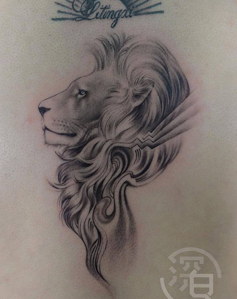 狮子纹身图片_背部欧美写实狮子纹身图案