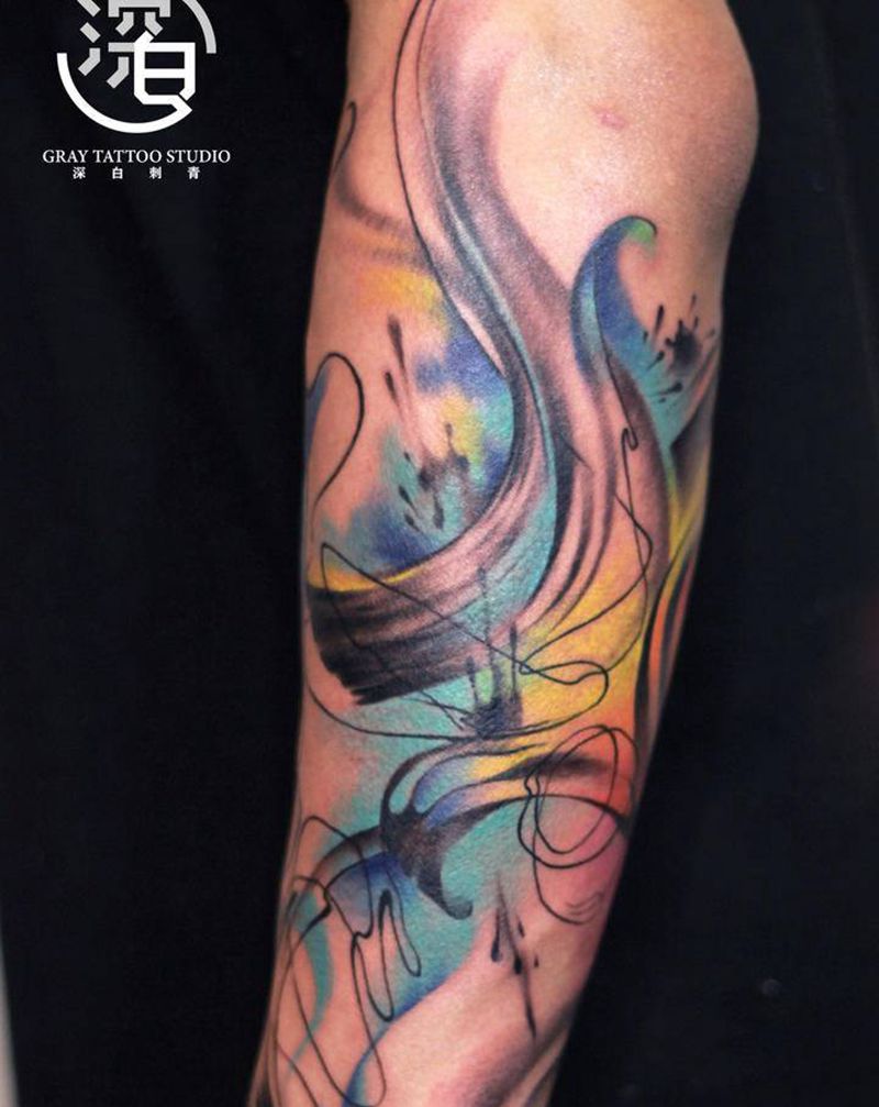 写意水墨纹身图片_手臂手部水墨水墨纹身图案
