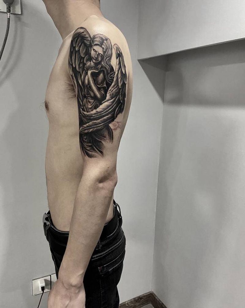 天使纹身图片_手臂欧美写实纹身图案