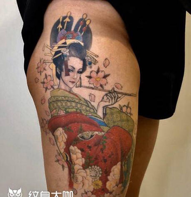 艺妓纹身图片_新传统纹身图案