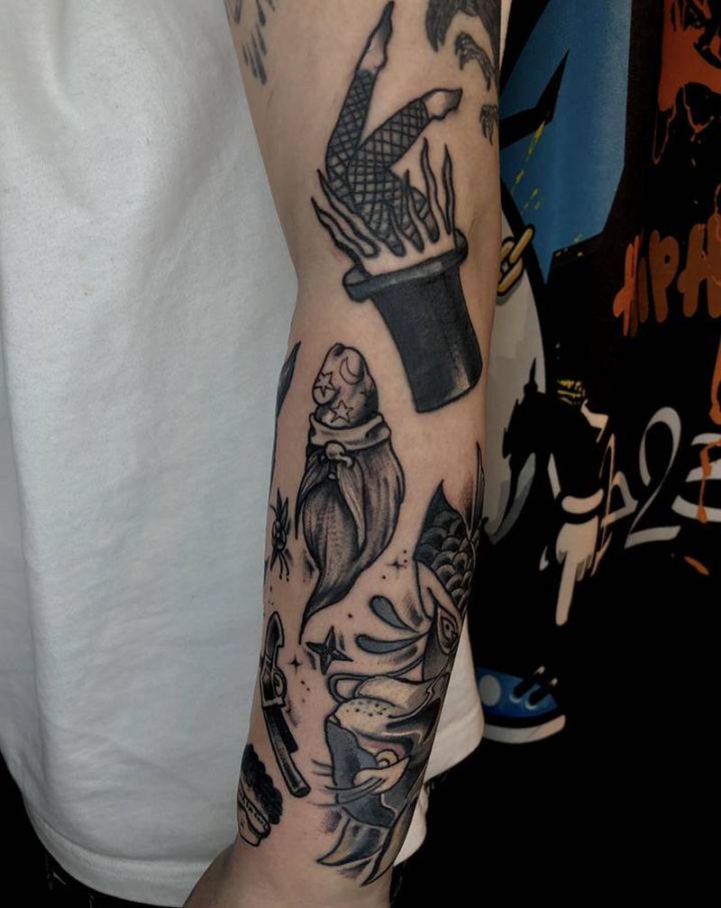 黑灰拼接纹身图片_手臂纹身图案