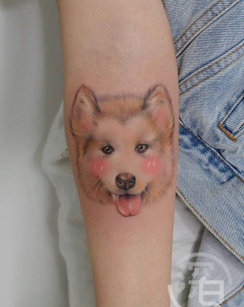 小狗纹身纹身图片_手臂手部欧美写实New School狗纹身图案