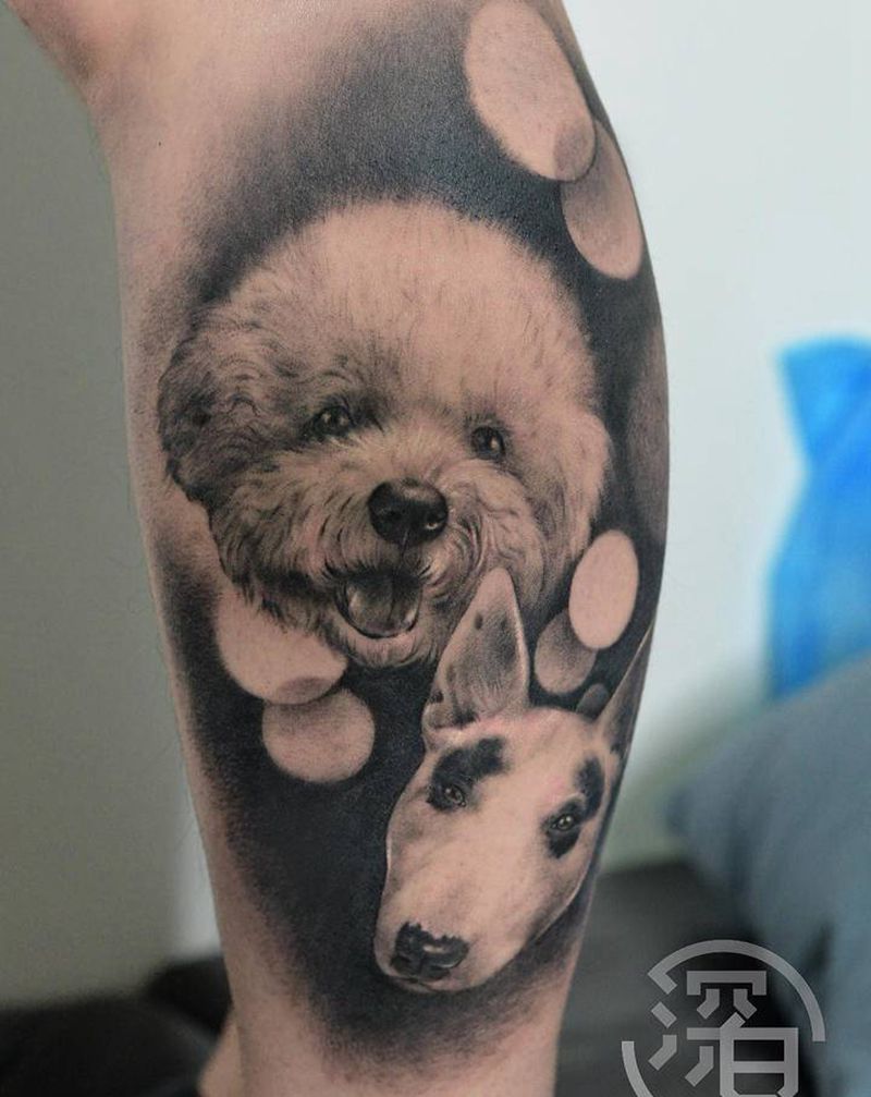 狗狗肖像纹身纹身图片_脚部腿部欧美写实狗纹身图案