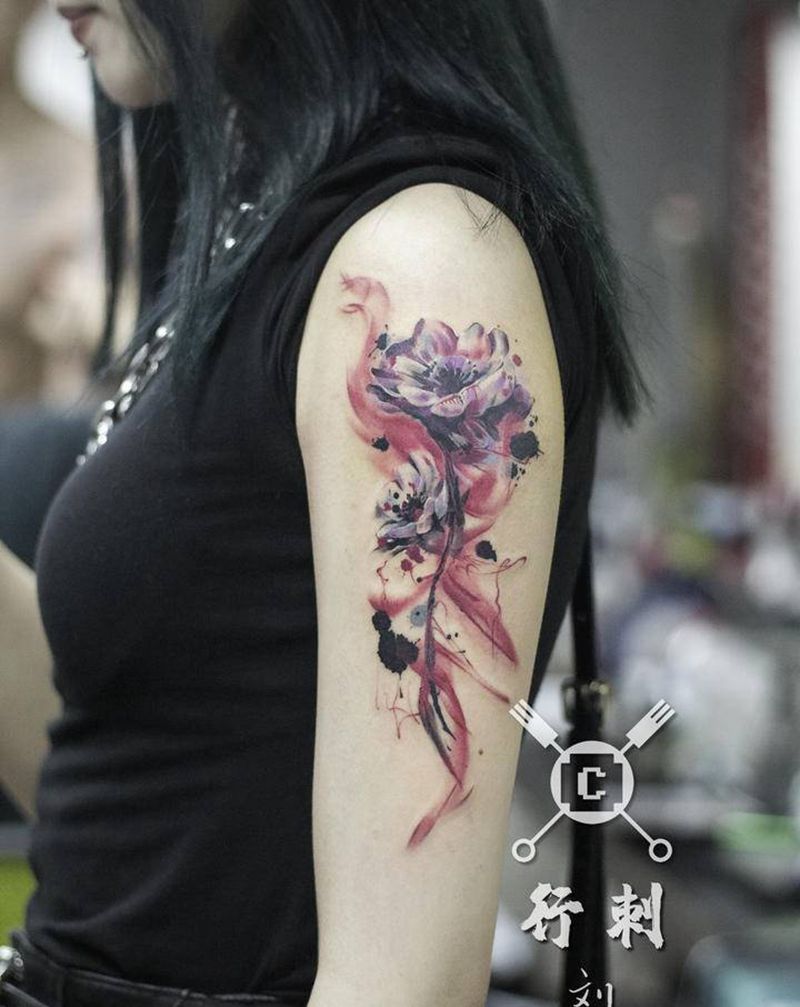 花纹身图片_手臂水彩纹身图案