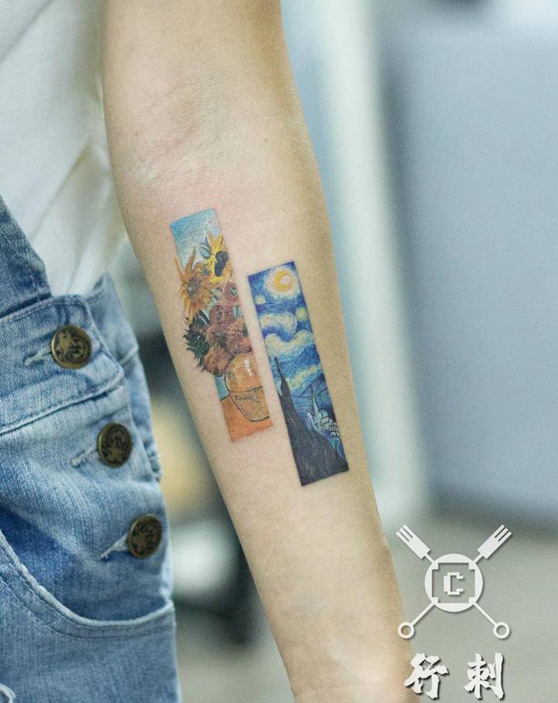 梵高纹身图片_手部欧美写实纹身图案