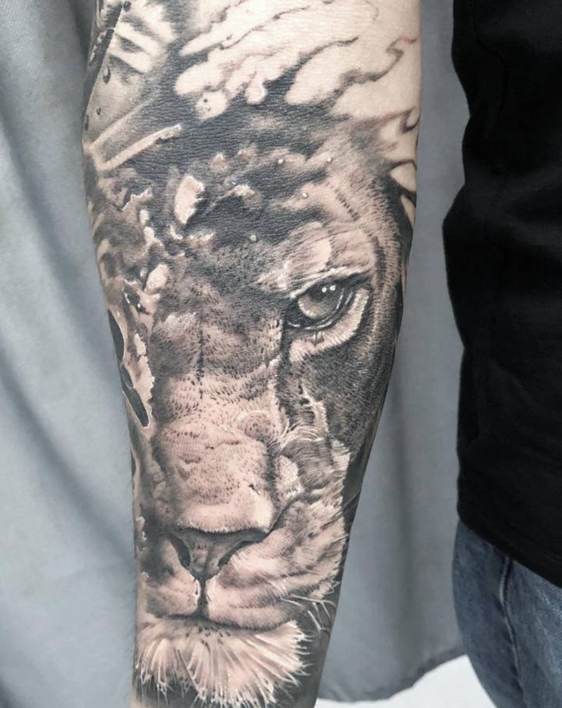lion纹身图片_欧美写实纹身图案